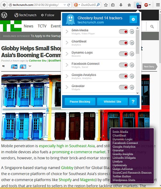 TechCrunch Ghostery Trackers